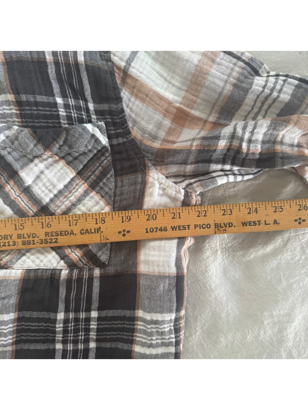 aerie Lightweight Cotton Plaid Shirt Black Brown Size L - Picture 5 of 6